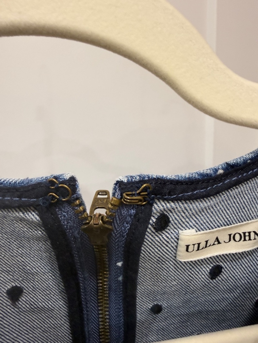 Ulla Johnson Blue Denim Polka Dot Puff-Sleeve Dress - Picture 7 of 8